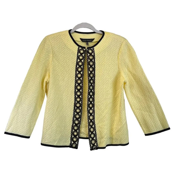 Ming Wang Womens XS Lemonade Black Trim Knit Jacket - Picture 1 of 15